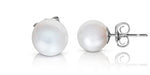 BELLA LEORA Round White AAA Freshwater Real Pearl Earrings -14k White Gold Stud Earrings