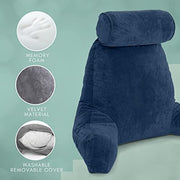 Trickonometry Large Reading Pillow with Arms, Prop Up Chair Cushion (Navy)