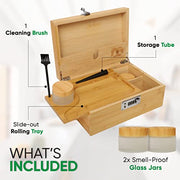 MustStash Bamboo Stash Box with Smell-proof UV Glass Jars - with Combination Lock