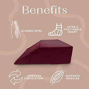 Trickonometry Leg Elevation Pillow with Memory Foam and Washable Velvet Removable Cover (Burgundy)