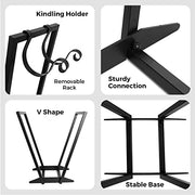 Timbre Timber Firewood Holder Black Iron V-Shaped Freestanding Firewood Holder with Removable Kindling Storage Brackets