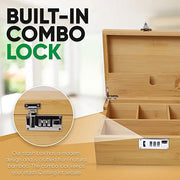 MustStash Bamboo Stash Box with Smell-proof UV Glass Jars - with Combination Lock