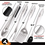 Tipsee Chef BBQ Tool Set - 4 Piece Grill Set - Barbeque Grilling Accessories