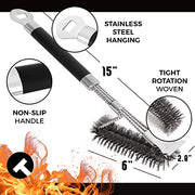 TIPSEE  17" Stainless Steel BBQ Brush with Scraper, Opener & Safe Gunk Removal