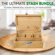 MustStash Bamboo Stash Box with Smell-proof UV Glass Jars - with Combination Lock