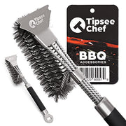 TIPSEE  17" Stainless Steel BBQ Brush with Scraper, Opener & Safe Gunk Removal