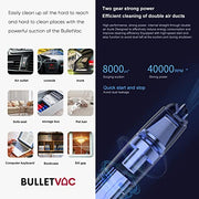 BulletVac Portable Car Vacuum - Handheld Cordless Cleaner - 8000PA Powerful Suction - Deep Cleaning Device - Type-C USB Charging