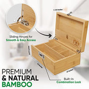 MustStash Bamboo Stash Box with Smell-proof UV Glass Jars - with Combination Lock